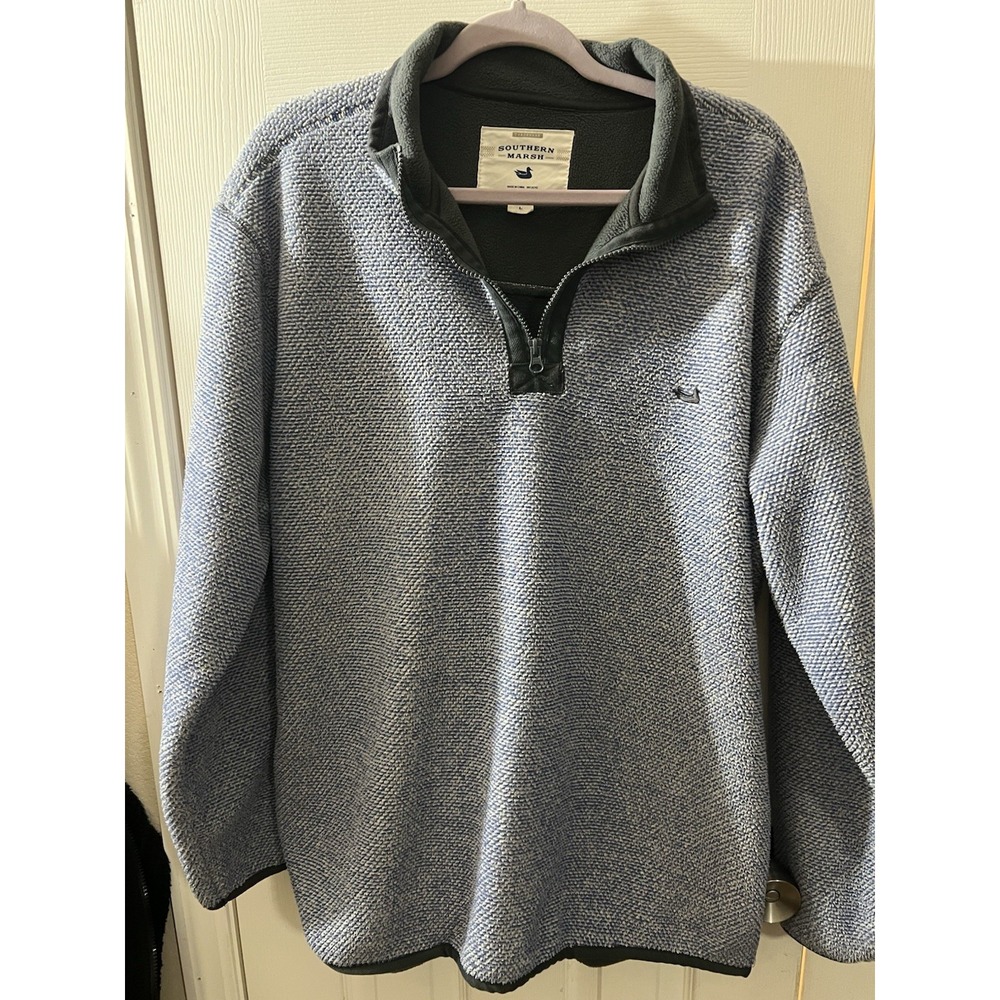 Southern Marsh Sweater Mens Size L Pawleys Rope Blue Pullover Mock Neck Button